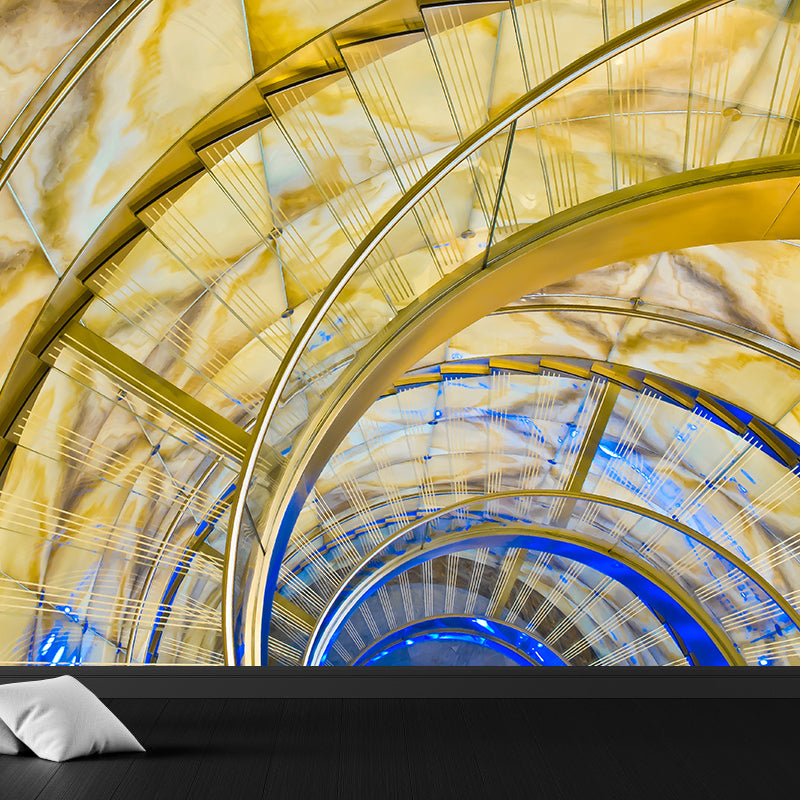 Non-Woven Washable Mural Modern Third Quarter Spiral Staircase Wall Art in Yellow Clearhalo 'Wall Decor' 'Wall Mural' 1595841