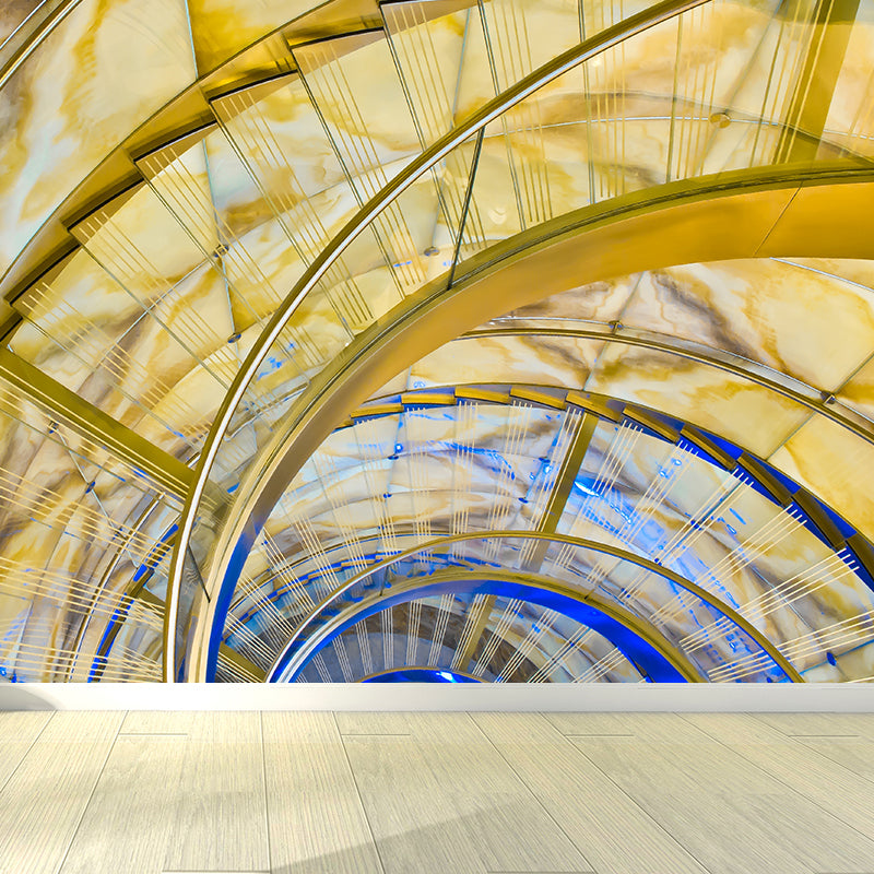 Non-Woven Washable Mural Modern Third Quarter Spiral Staircase Wall Art in Yellow Clearhalo 'Wall Decor' 'Wall Mural' 1595842