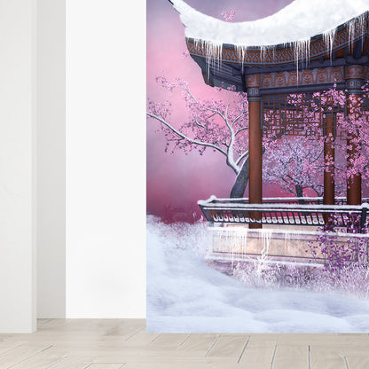 House Decor Pavilion Mural Decal Customized Contemporary Wall Covering for Kitchen Pink Clearhalo 'Wall Decor' 'Wall Mural' 1595850