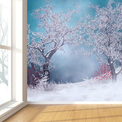 Illustration Winter Flower Scene Mural Great Wall Decor for Dining Room, Personalize White Clearhalo 'Wall Decor' 'Wall Mural' 1595860