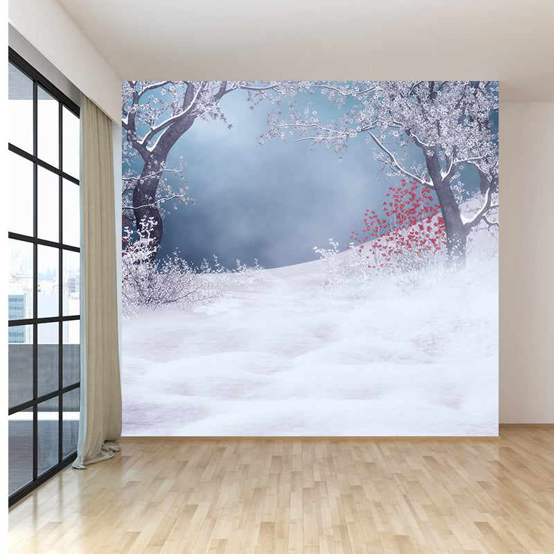 Illustration Winter Flower Scene Mural Great Wall Decor for Dining Room, Personalize Clearhalo 'Wall Decor' 'Wall Mural' 1595862