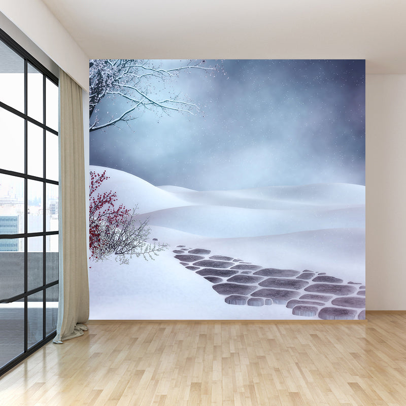 Extra Large Flowers Scene Mural Blue Non-Woven Wall Art for Indoor Decor, Custom Printed Blue Clearhalo 'Wall Decor' 'Wall Mural' 1595875