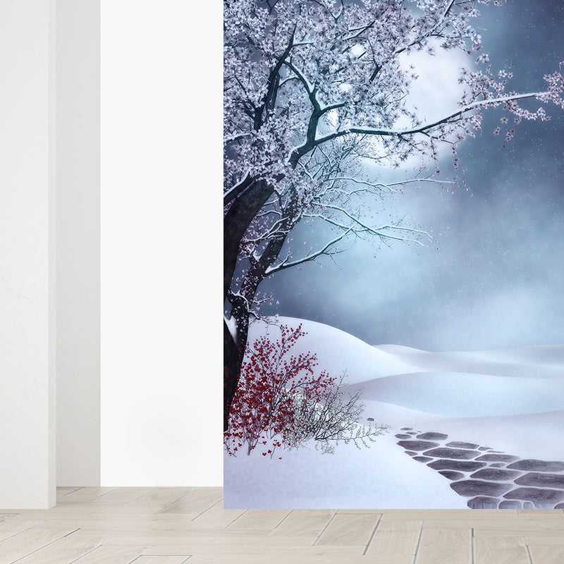 Extra Large Flowers Scene Mural Blue Non-Woven Wall Art for Indoor Decor, Custom Printed Clearhalo 'Wall Decor' 'Wall Mural' 1595877