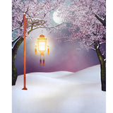 Huge Snowfield and Streetlamp Mural for Bathroom Winterscape Wall Art in Pink, Moisture Resistant Clearhalo 'Wall Decor' 'Wall Mural' 1595888
