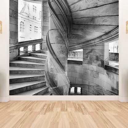 Photography Stone Swirl Stairway Mural for Living Room, Grey, Custom Size Available Grey Clearhalo 'Wall Decor' 'Wall Mural' 1595890