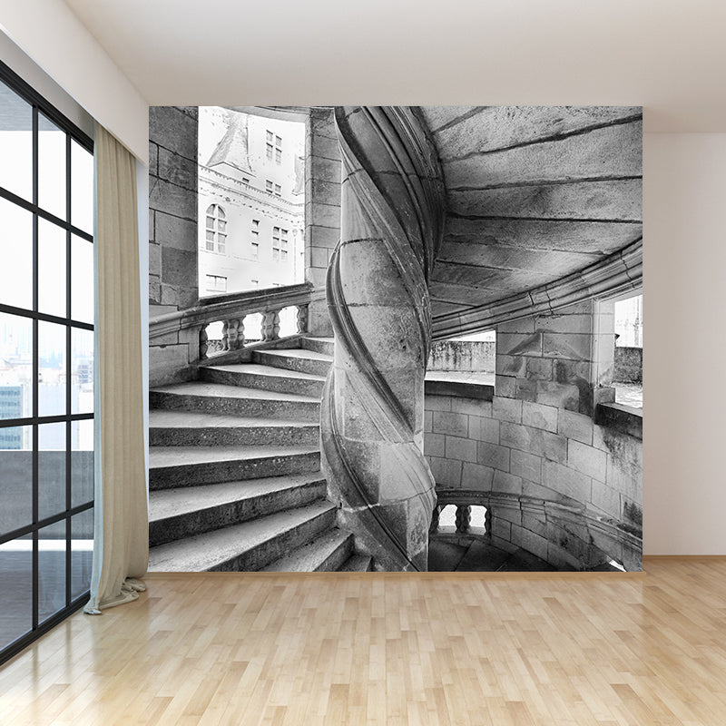 Photography Stone Swirl Stairway Mural for Living Room, Grey, Custom Size Available Clearhalo 'Wall Decor' 'Wall Mural' 1595892