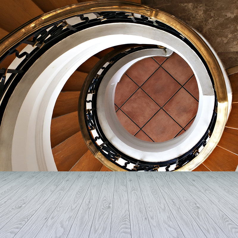 Contemporary Spiral Wood Stairs Mural Brown Waterproofing Wall Covering for Home Clearhalo 'Wall Decor' 'Wall Mural' 1595896