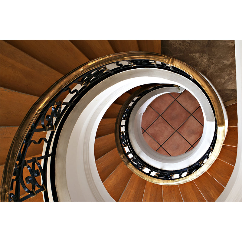 Contemporary Spiral Wood Stairs Mural Brown Waterproofing Wall Covering for Home Clearhalo 'Wall Decor' 'Wall Mural' 1595898
