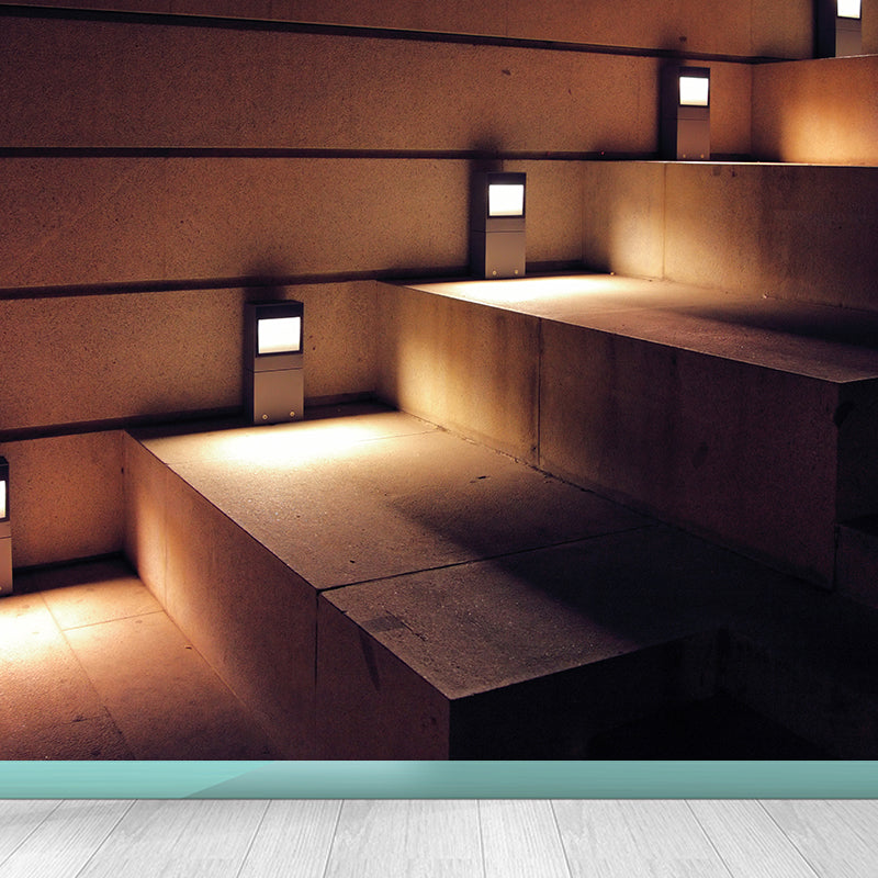 Customized Photography Modern Mural with Stairs and Luminous Lights Pattern in Brown Brown Clearhalo 'Wall Decor' 'Wall Mural' 1595905