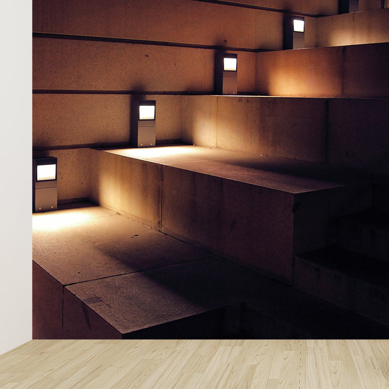 Customized Photography Modern Mural with Stairs and Luminous Lights Pattern in Brown Clearhalo 'Wall Decor' 'Wall Mural' 1595907