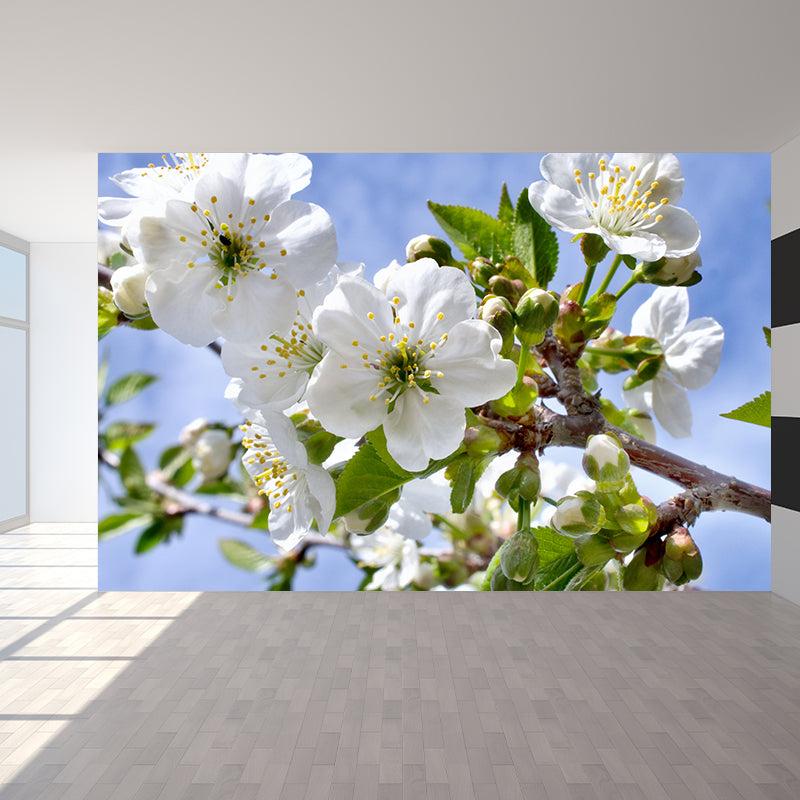 Modern Blossom Mural Decal Non-Woven Texture Waterproofing White Wall Art for Indoor White Clearhalo 'Wall Decor' 'Wall Mural' 1595935