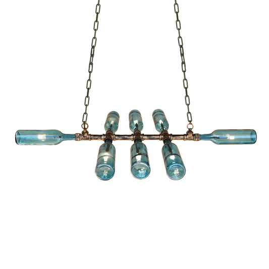 Blue/Amber 8 Heads Chandelier Pendant Light Vintage Style Glass Bottle Shade Hanging Lamp with Pipe for Stairway Clearhalo 'Ceiling Lights' 'Chandeliers' 'Clear' 'Close To Ceiling Lights' 'Glass shade' 'Glass' 'Industrial Chandeliers' 'Industrial' 'Middle Century Chandeliers' 'Modern' 'Tiffany' 'Traditional Chandeliers' Lighting' 159594