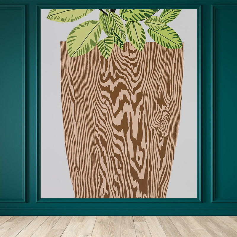 Huge Pot Plant Mural Decal Wood Non-Woven Wallpaper for Indoor Decor, Personalised Wood Clearhalo 'Wall Decor' 'Wall Mural' 1595955