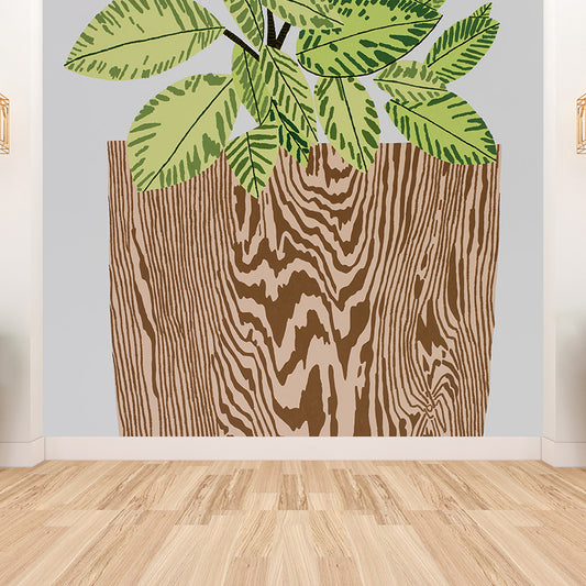 Huge Pot Plant Mural Decal Wood Non-Woven Wallpaper for Indoor Decor, Personalised Clearhalo 'Wall Decor' 'Wall Mural' 1595956