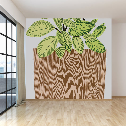 Huge Pot Plant Mural Decal Wood Non-Woven Wallpaper for Indoor Decor, Personalised Clearhalo 'Wall Decor' 'Wall Mural' 1595957