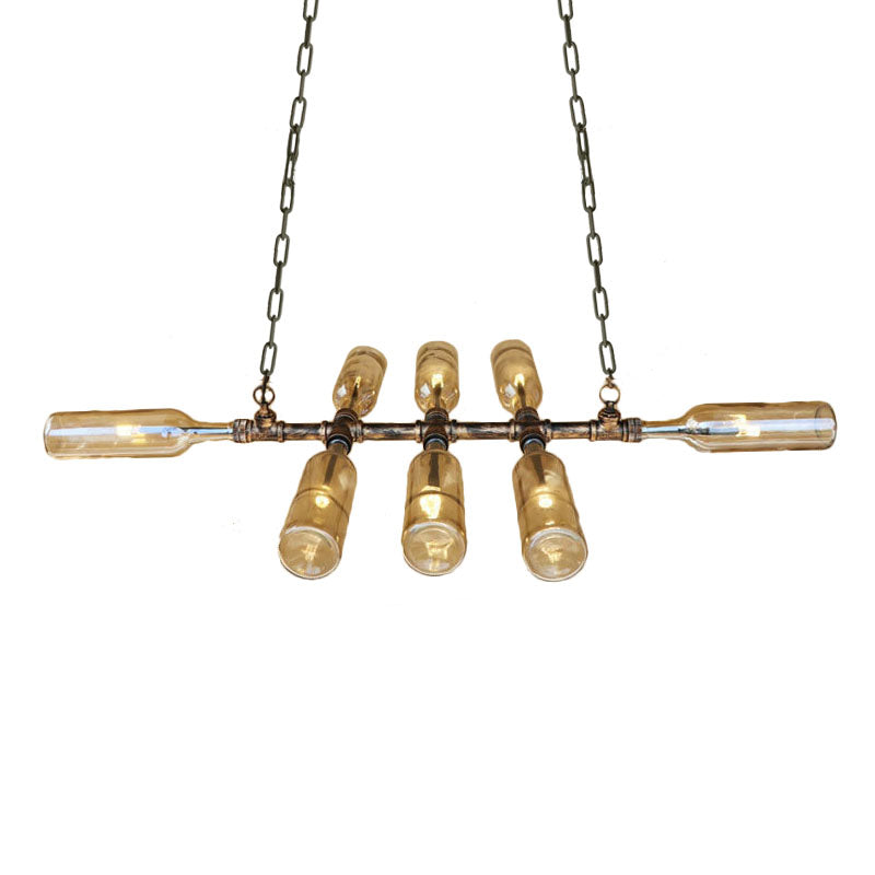 Blue/Amber 8 Heads Chandelier Pendant Light Vintage Style Glass Bottle Shade Hanging Lamp with Pipe for Stairway Clearhalo 'Ceiling Lights' 'Chandeliers' 'Clear' 'Close To Ceiling Lights' 'Glass shade' 'Glass' 'Industrial Chandeliers' 'Industrial' 'Middle Century Chandeliers' 'Modern' 'Tiffany' 'Traditional Chandeliers' Lighting' 159596
