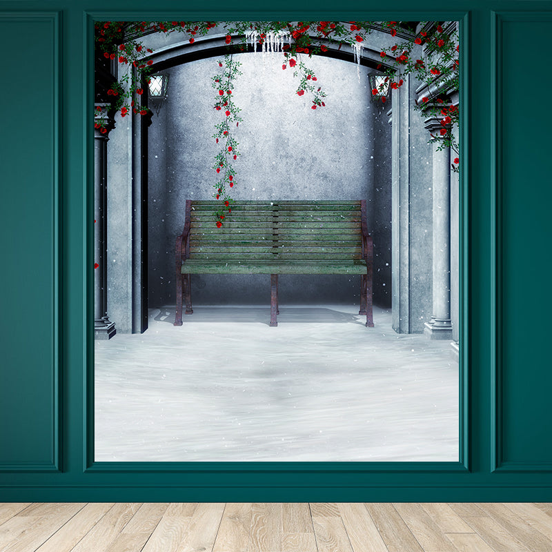 Winter Backyard Mural Decal Contemporay Non-Woven Textured Wall Covering in Green Green Clearhalo 'Wall Decor' 'Wall Mural' 1596000
