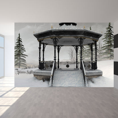 Severe Winter Pavilion Mural Wallpaper Contemporay Non-Woven Material Wall Covering White Clearhalo 'Wall Decor' 'Wall Mural' 1596005