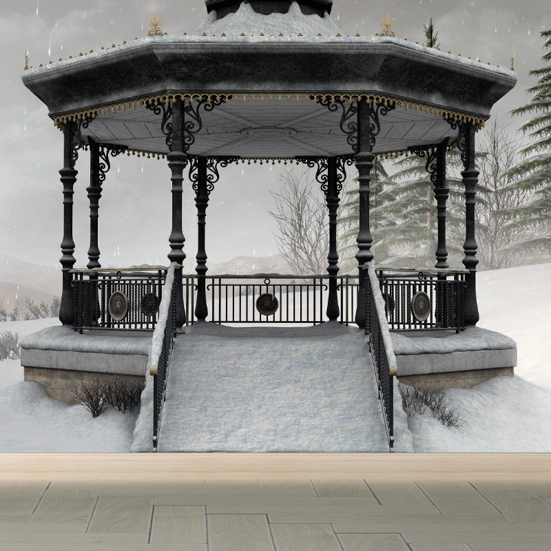 Severe Winter Pavilion Mural Wallpaper Contemporay Non-Woven Material Wall Covering Clearhalo 'Wall Decor' 'Wall Mural' 1596006