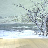 Illustration Style Winter Hills Mural Giant Wall Covering for Dining Room, Custom Clearhalo 'Wall Decor' 'Wall Mural' 1596012