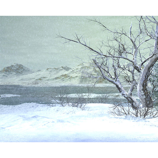 Illustration Style Winter Hills Mural Giant Wall Covering for Dining Room, Custom Clearhalo 'Wall Decor' 'Wall Mural' 1596013