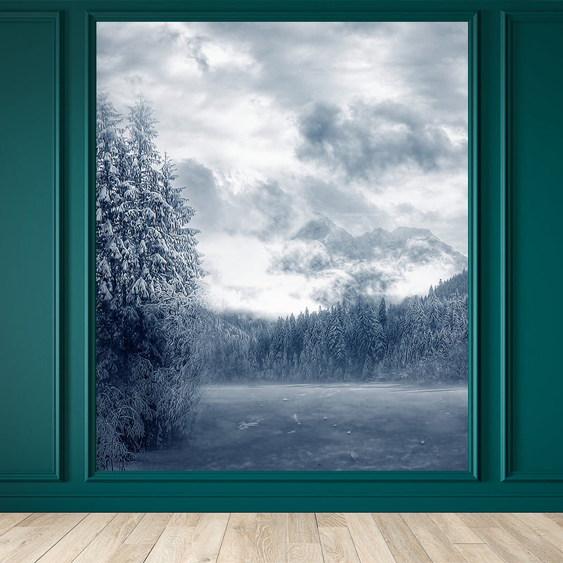 Pine Forest Wall Mural Modern Decorative Dining Room Wall Covering, Custom Printed Grey Clearhalo 'Wall Decor' 'Wall Mural' 1596020