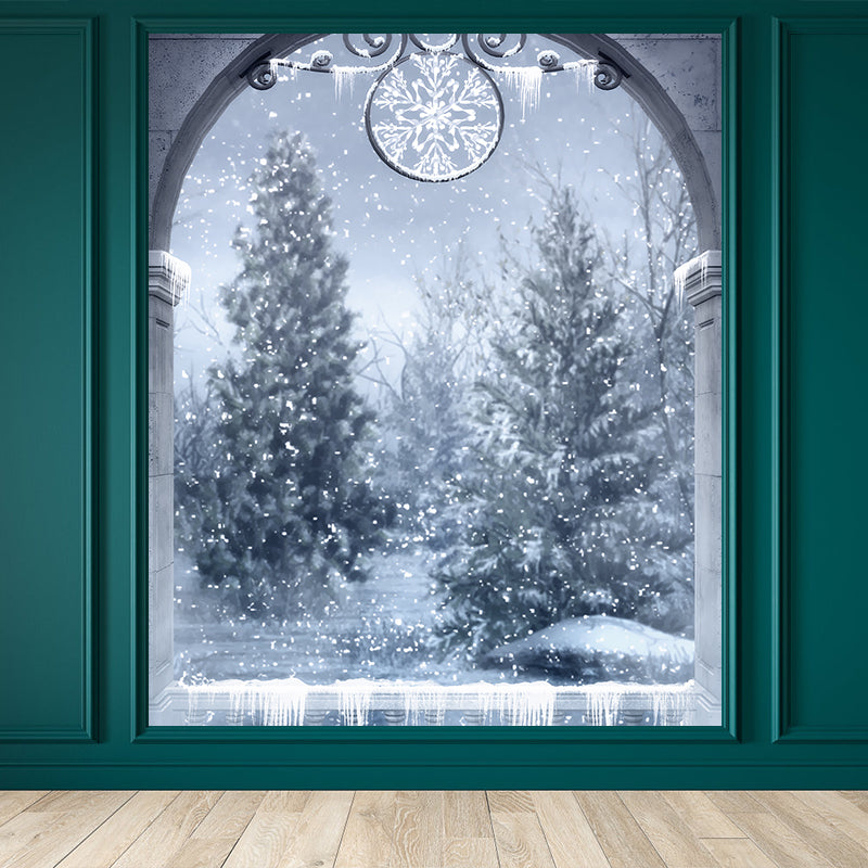 Gray Winter Pine Trees Mural Wallpaper Forest Modern Washable Wall Covering for Playroom Grey Clearhalo 'Wall Decor' 'Wall Mural' 1596030