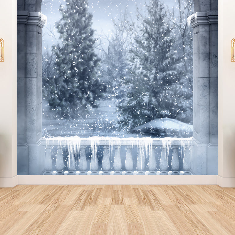 Gray Winter Pine Trees Mural Wallpaper Forest Modern Washable Wall Covering for Playroom Clearhalo 'Wall Decor' 'Wall Mural' 1596031