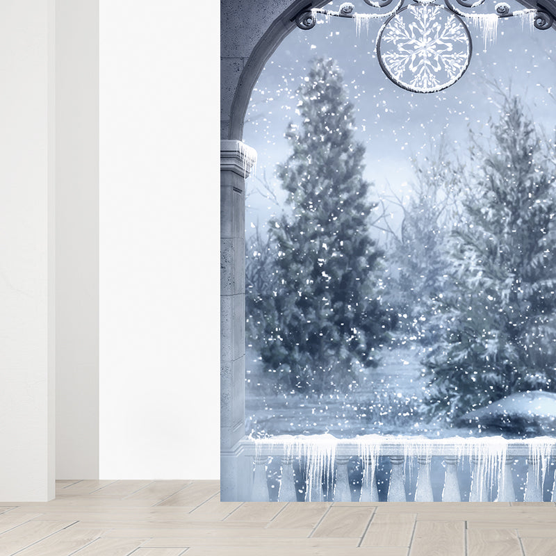 Gray Winter Pine Trees Mural Wallpaper Forest Modern Washable Wall Covering for Playroom Clearhalo 'Wall Decor' 'Wall Mural' 1596032
