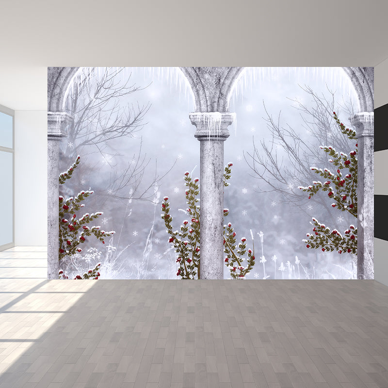 Gray Snowy Forest Mural Wallpaper Moisture Resistant Wall Covering for Living Room Grey Clearhalo 'Wall Decor' 'Wall Mural' 1596035