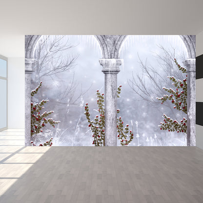Gray Snowy Forest Mural Wallpaper Moisture Resistant Wall Covering for Living Room Grey Clearhalo 'Wall Decor' 'Wall Mural' 1596035