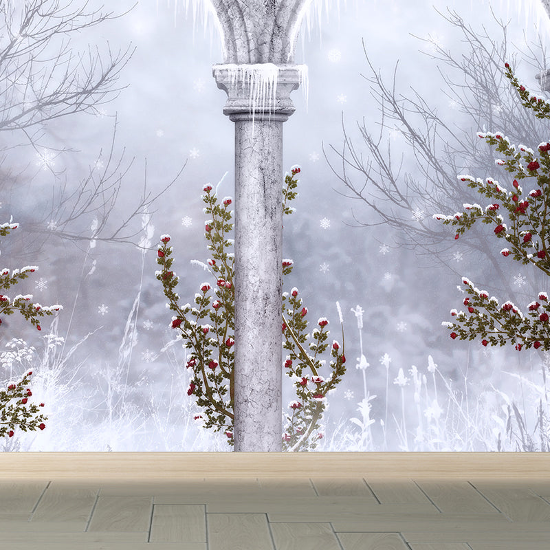 Gray Snowy Forest Mural Wallpaper Moisture Resistant Wall Covering for Living Room Clearhalo 'Wall Decor' 'Wall Mural' 1596036