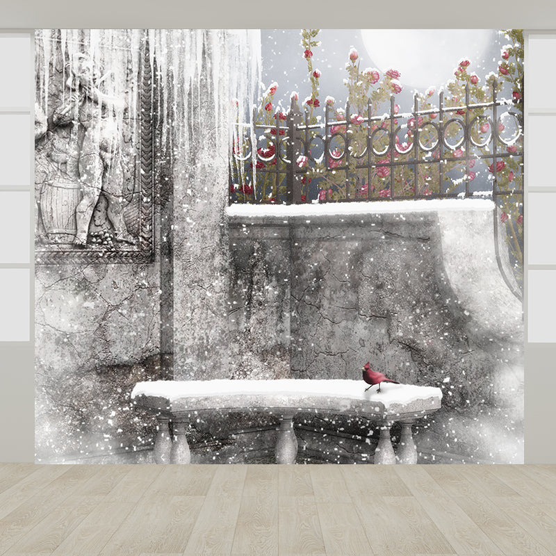 Gray Modern Mural Wallpaper Huge Yard Snow-Covered Landscape Wall Decor for Dining Room Clearhalo 'Wall Decor' 'Wall Mural' 1596041