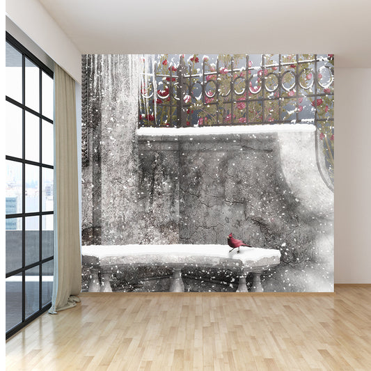 Gray Modern Mural Wallpaper Huge Yard Snow-Covered Landscape Wall Decor for Dining Room Clearhalo 'Wall Decor' 'Wall Mural' 1596042