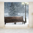 Blue Snowscape and Bench Mural Wallpaper Forest Contemporary Stain ...
