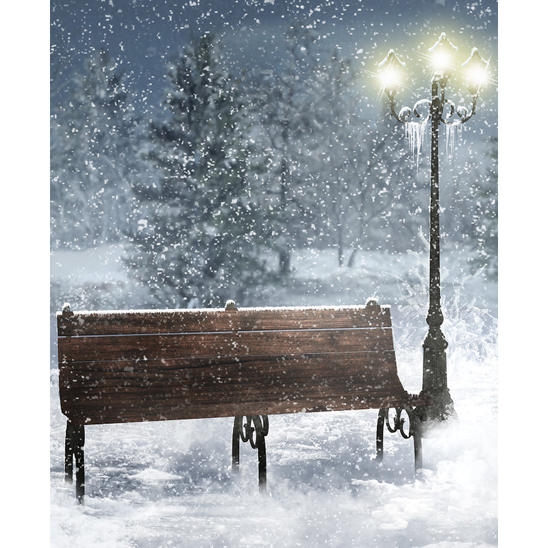 Blue Snowscape and Bench Mural Wallpaper Forest Contemporary Stain proof Wall Art Clearhalo 'Wall Decor' 'Wall Mural' 1596048