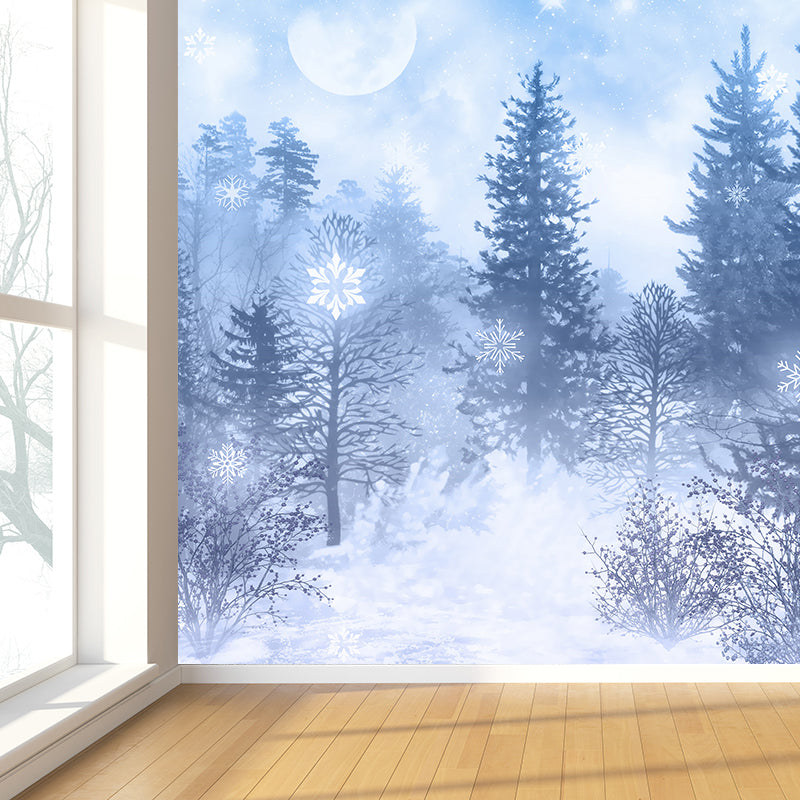 Mysterious Forest Scene Mural Wallpaper for Dining Room, Blue, Custom Size Available Blue Clearhalo 'Wall Decor' 'Wall Mural' 1596065