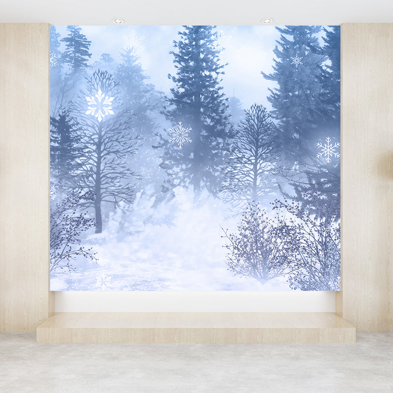 Mysterious Forest Scene Mural Wallpaper for Dining Room, Blue, Custom Size Available Clearhalo 'Wall Decor' 'Wall Mural' 1596067