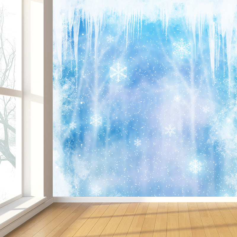 Modern Snow Crystals Mural Wallpaper Non-Woven Waterproof Blue Wall Art for Boys Room Blue Clearhalo 'Wall Decor' 'Wall Mural' 1596070