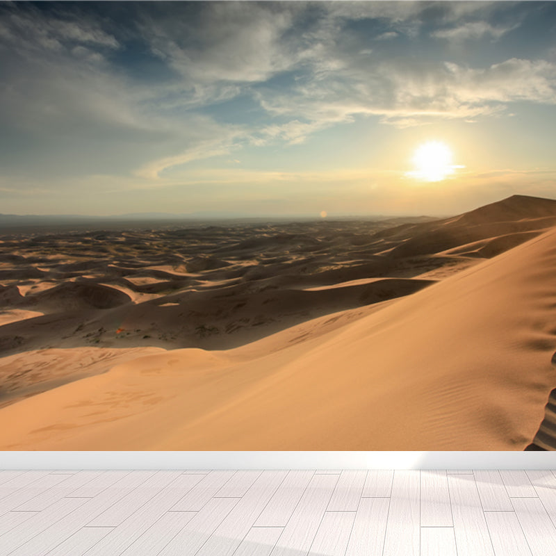 Smooth Huge Yellow Mural Modern Sunset and Sand Sea Scenery Wall Covering, Custom Made Yellow Clearhalo 'Wall Decor' 'Wall Mural' 1596299