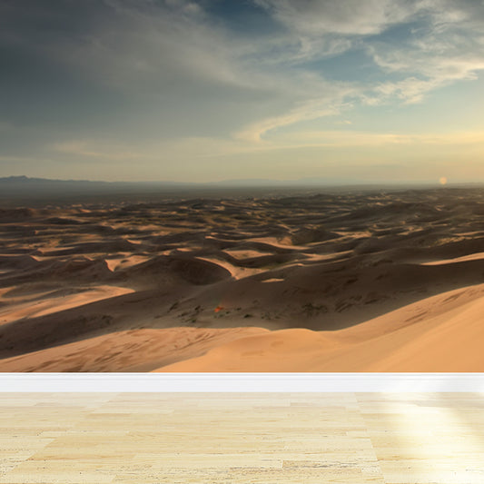 Smooth Huge Yellow Mural Modern Sunset and Sand Sea Scenery Wall Covering, Custom Made Clearhalo 'Wall Decor' 'Wall Mural' 1596300