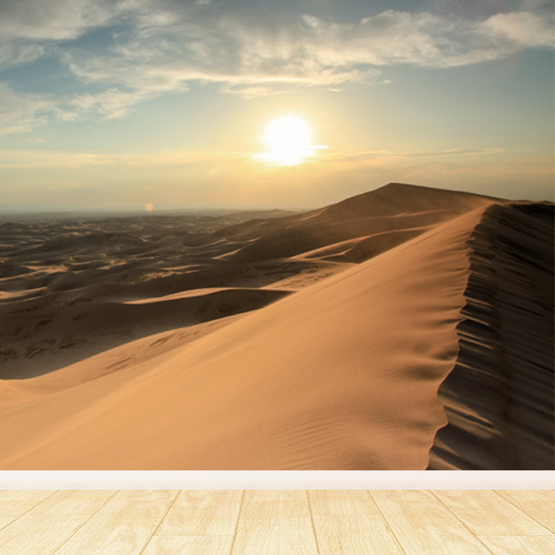 Smooth Huge Yellow Mural Modern Sunset and Sand Sea Scenery Wall Covering, Custom Made Clearhalo 'Wall Decor' 'Wall Mural' 1596301