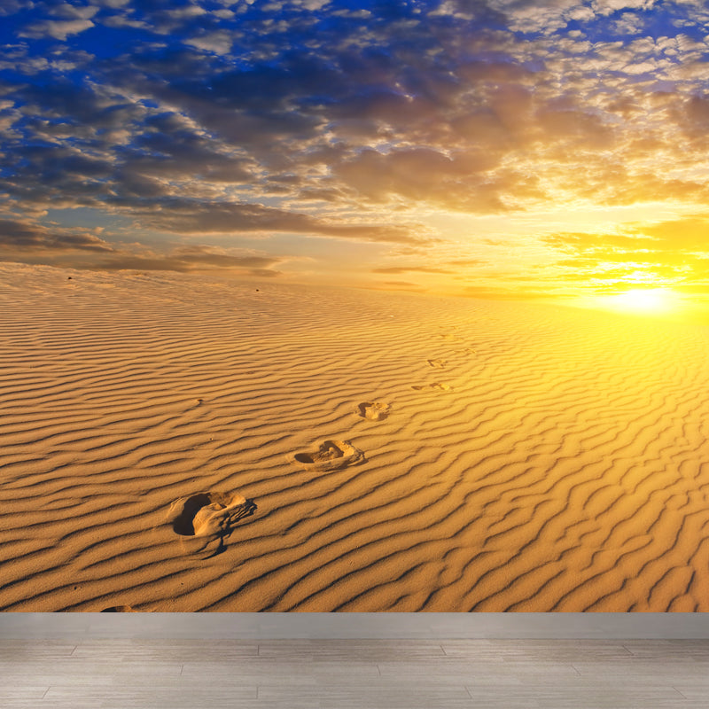 Dusk Sand Wave Desert Mural Yellow and Blue Modernism Wall Decor for Living Room Yellow Clearhalo 'Wall Decor' 'Wall Mural' 1596304