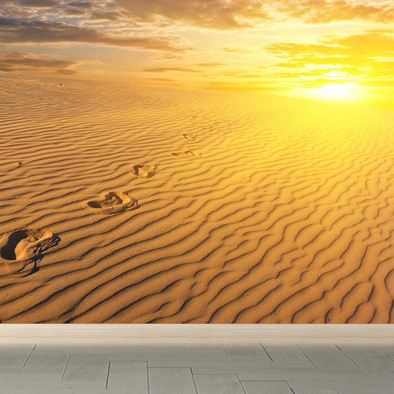 Dusk Sand Wave Desert Mural Yellow and Blue Modernism Wall Decor for Living Room Clearhalo 'Wall Decor' 'Wall Mural' 1596305