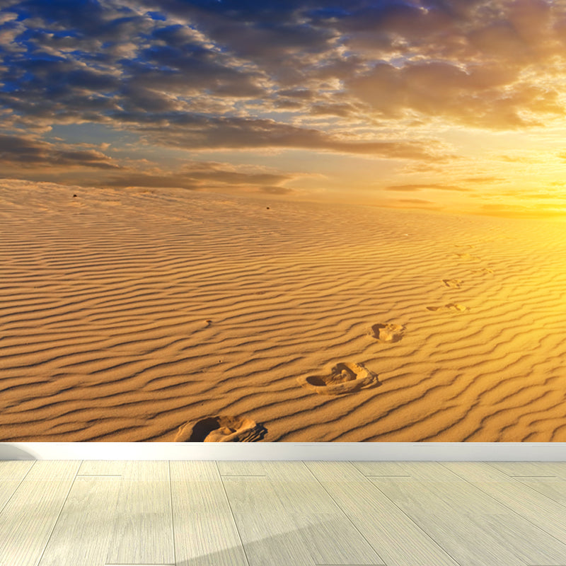 Dusk Sand Wave Desert Mural Yellow and Blue Modernism Wall Decor for Living Room Clearhalo 'Wall Decor' 'Wall Mural' 1596306