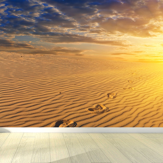 Dusk Sand Wave Desert Mural Yellow and Blue Modernism Wall Decor for Living Room Clearhalo 'Wall Decor' 'Wall Mural' 1596306