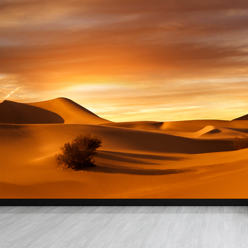 Huge Desert Sunset View Mural Modern Enchanting Dune Landscape Wall Decor in Yellow Clearhalo 'Wall Decor' 'Wall Mural' 1596355
