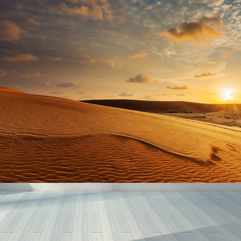 Whole Wavy Sand Wall Mural House Interior Sundown Scenery Wall Art in Yellow, Washable Yellow Clearhalo 'Wall Decor' 'Wall Mural' 1596359