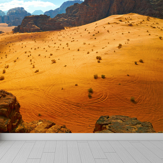 Modernism Desert Landscape Mural Decal Yellow Plant and Rock Mountain Wall Covering Clearhalo 'Wall Decor' 'Wall Mural' 1596416