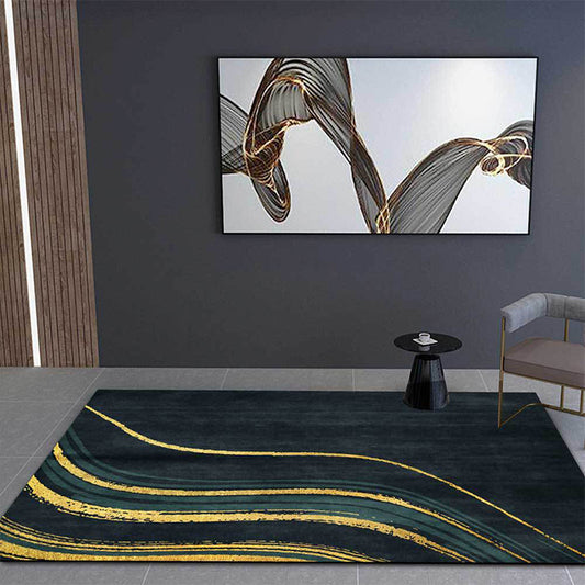 Contemporary Swirl Lines Pattern Rug Dark Green and Golden Polyester Rug Machine Washable Non-Slip Area Rug for Bedroom Clearhalo 'Area Rug' 'Modern' 'Rugs' Rug' 1596440